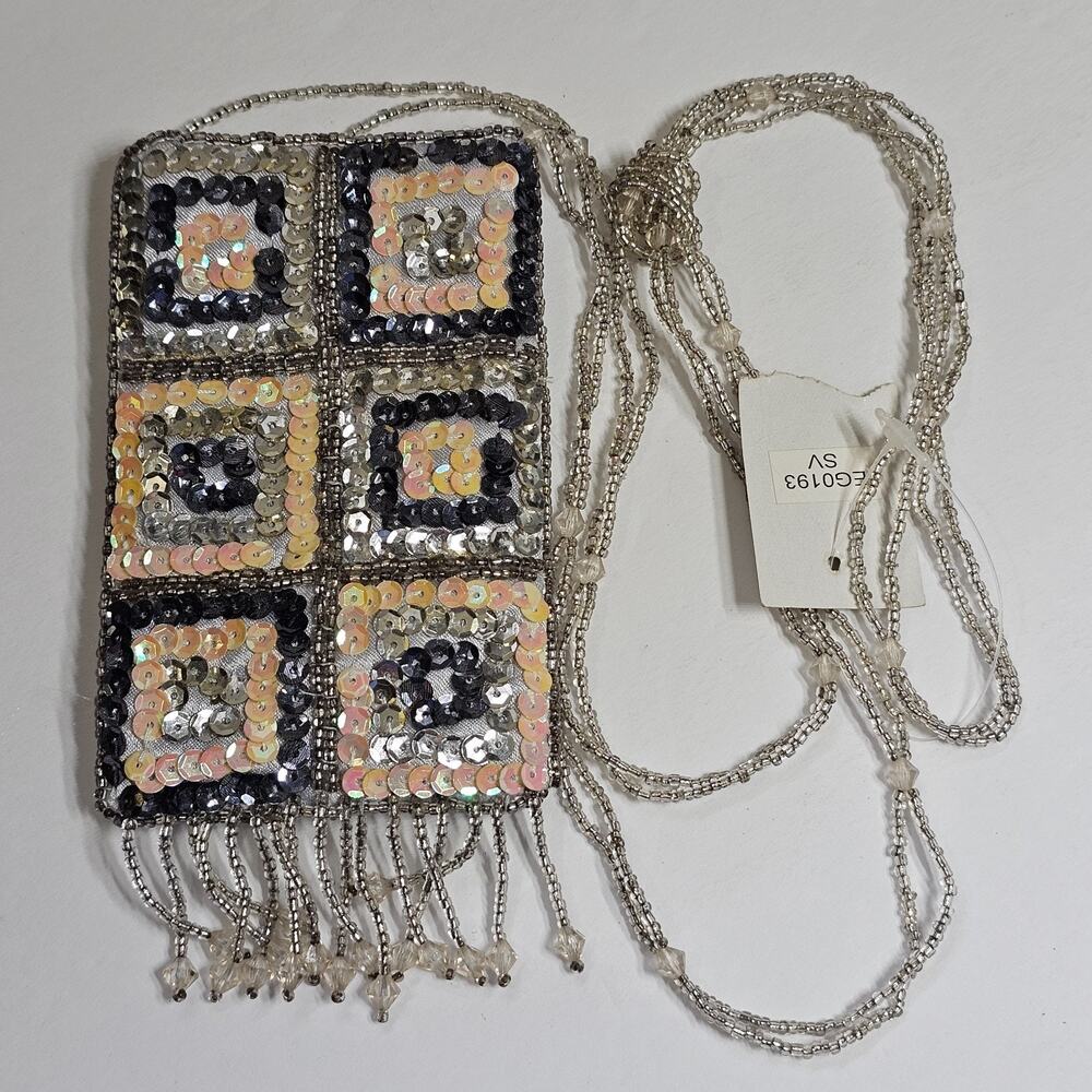 Sequined Beaded Mini Evening Bag Silver & Gold Crossbody Handbag Purse NWT
